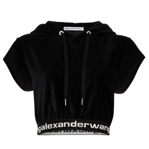 Alexander Wang Cropped Logo-Trim Hoodie